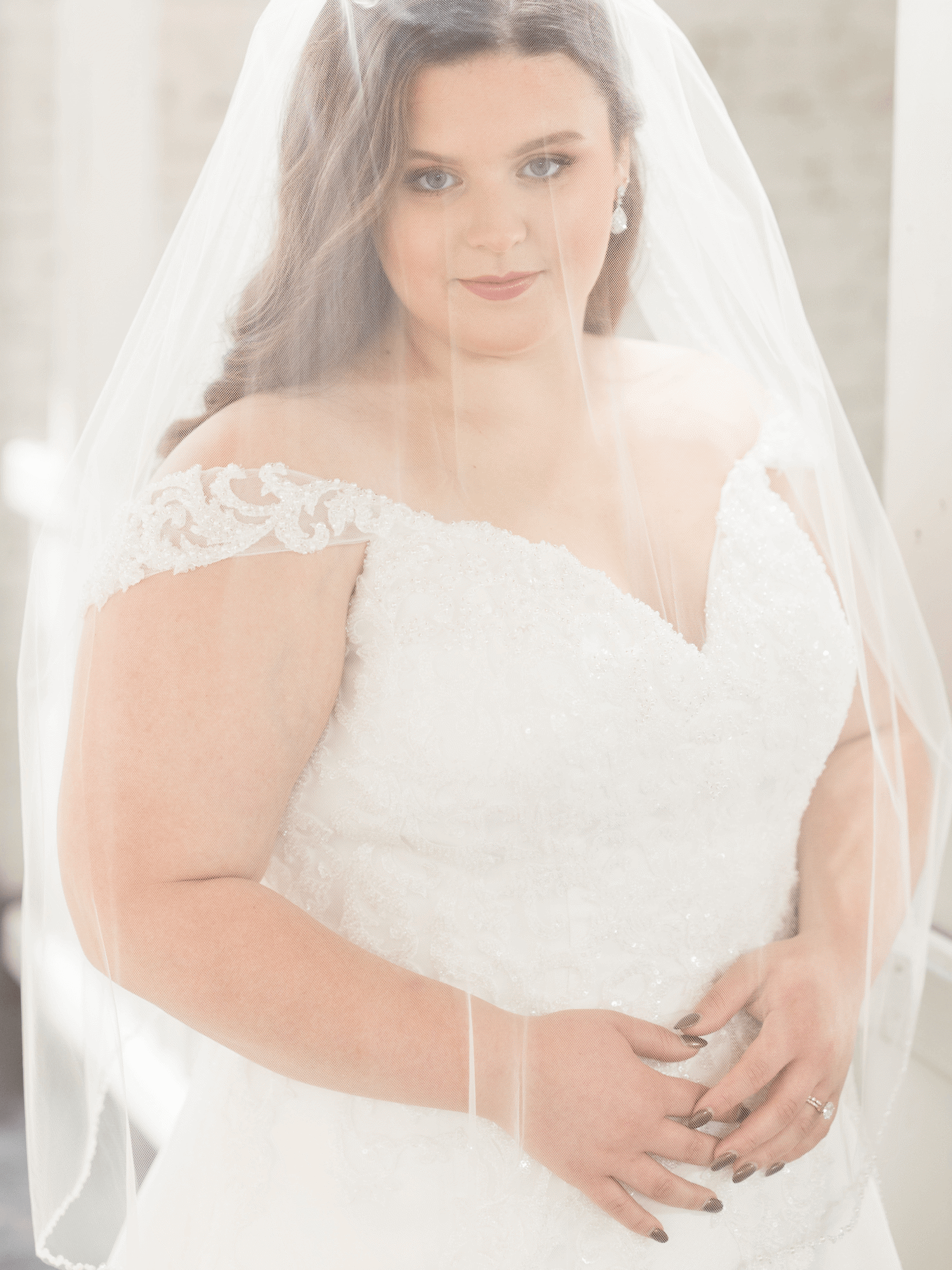 Blonde in White Pronovias Dress
