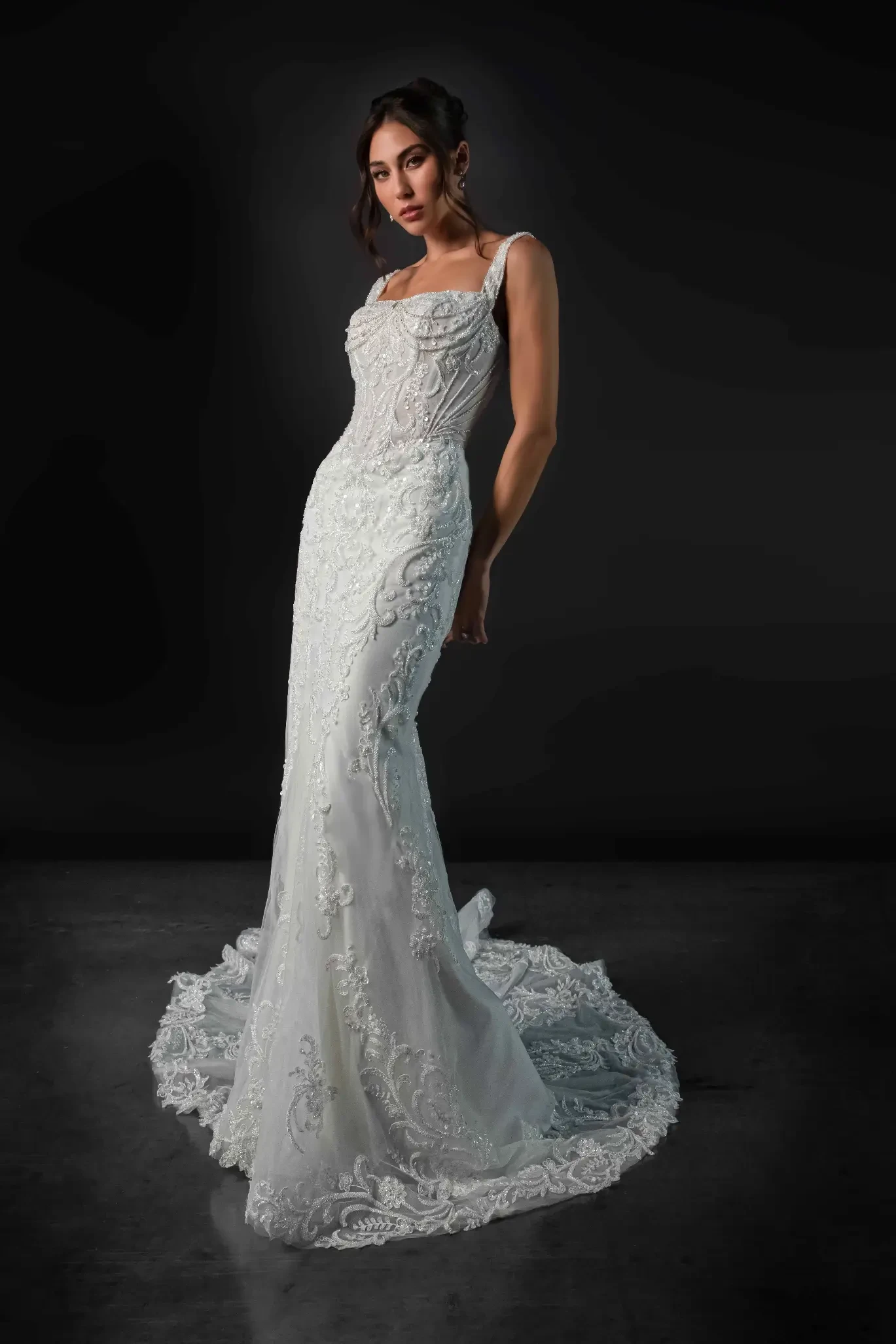 model wearing Madi Lane wedding gown