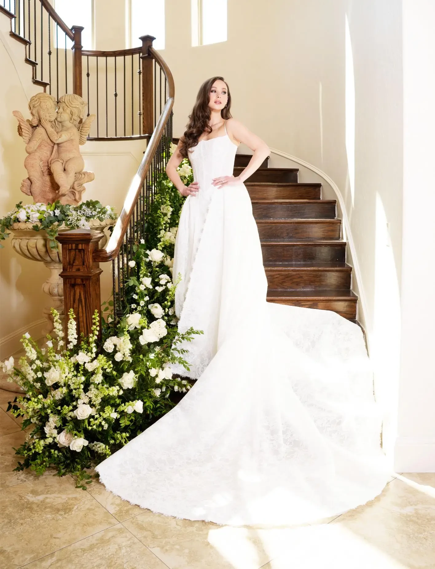 model wearing an elizabeth lee wedding gown