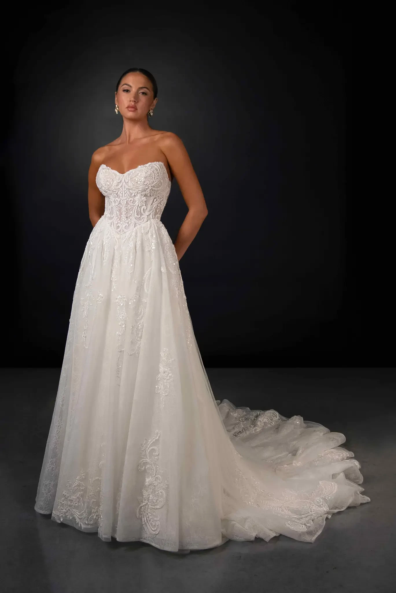 model wearing Madi Lane wedding gown